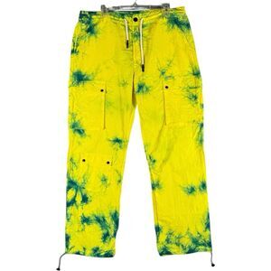Sole Boy Sz XL Tie Dye Drawstring Cargo Pants Nylon Lightweight Yellow Green
